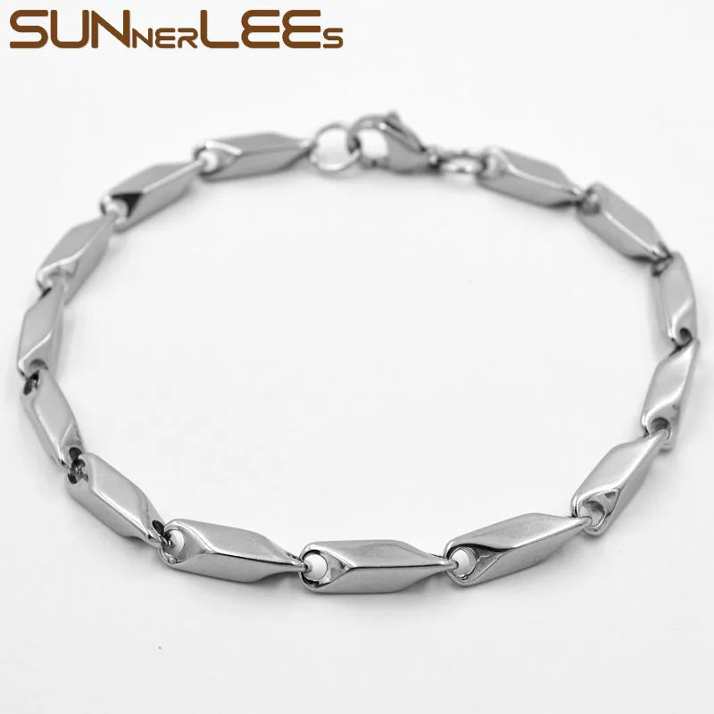 316L Stainless Steel Bracelet Geometric Link Chain Silver Plated Men Women Gift