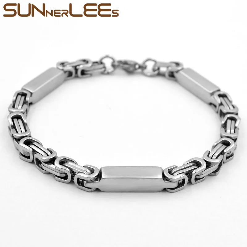 316L Stainless Steel Bracelet 5mm Geometric Byzantine Link Chain Silver SC211 B