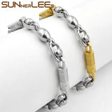 316L Stainless Steel Bracelet 6mm Geometric Beads Link Chain Silver Plated