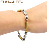 316L Stainless Steel Bracelet 6mm Geometric Beads Link Chain Silver Plated
