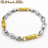 316L Stainless Steel Bracelet 6mm Geometric Beads Link Chain Silver Plated