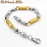 316L Stainless Steel Bracelet 6mm Geometric Beads Link Chain Silver Plated