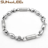 316L Stainless Steel Bracelet 6mm Geometric Beads Link Chain Silver Plated