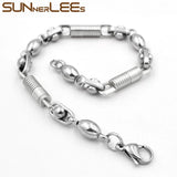 316L Stainless Steel Bracelet 6mm Geometric Beads Link Chain Silver Plated