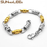 316L Stainless Steel Bracelet 6mm Geometric Link Chain Silver Plated