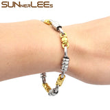 316L Stainless Steel Bracelet 6mm Geometric Link Chain Silver Plated