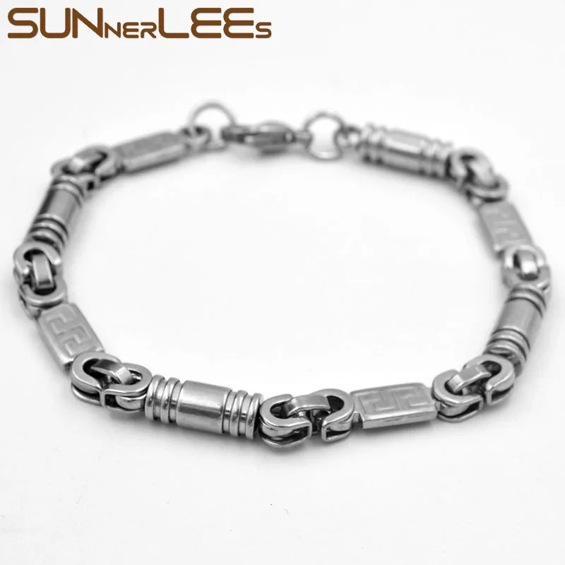 316L Stainless Steel Bracelet 6mm Geometric Link Chain Silver Gift SC248