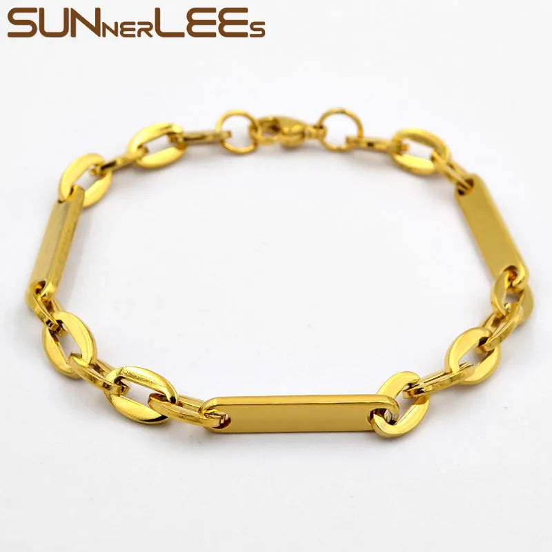 316L Stainless Steel Bracelet 7mm Geometric Link Chain High Polished Gift