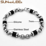 Silver Geometric Link Chain Bracelet 7mm