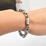 316L Stainless Steel Bracelet Geometric Byzantine Link Chain Silver Plated SC218