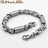 316L Stainless Steel Bracelet Geometric Byzantine Link Chain Silver Plated SC218
