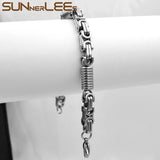 316L Stainless Steel Bracelet Geometric Byzantine Link Chain Silver Plated SC218