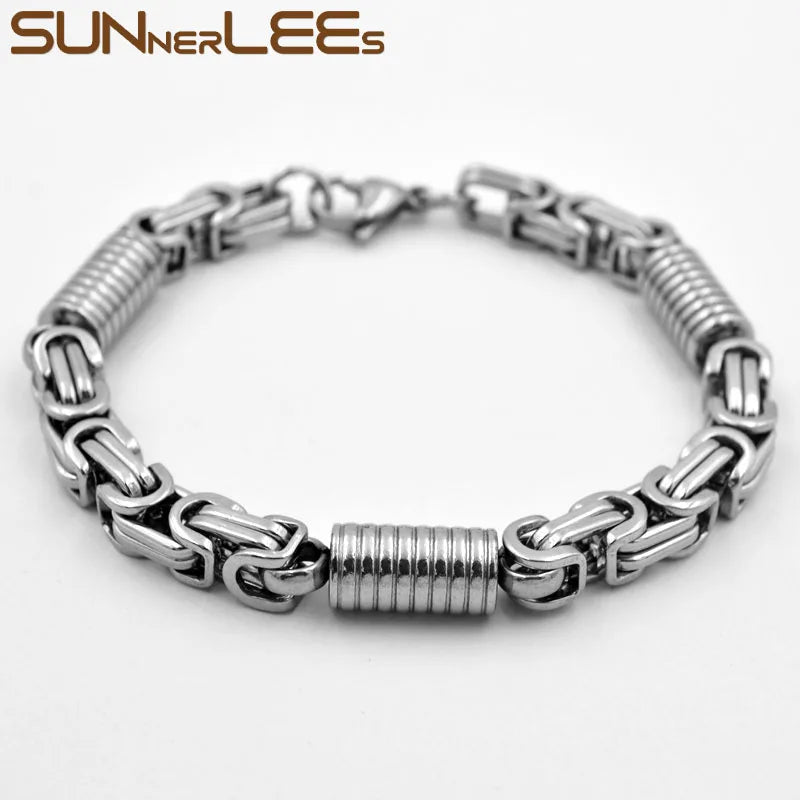 316L Stainless Steel Bracelet Geometric Byzantine Link Chain Silver Plated SC218
