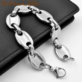 316L Stainless Steel Coffee Beans Bracelet 13mm Chain Silver Men Women