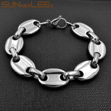 316L Stainless Steel Coffee Beans Bracelet 13mm Chain Silver Men Women