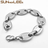 316L Stainless Steel Coffee Beans Bracelet 13mm Chain Silver Men Women