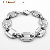 316L Stainless Steel Coffee Beans Bracelet 13mm Chain Silver Men Women
