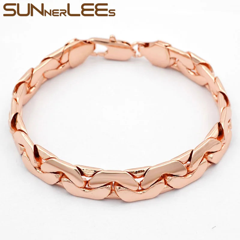 Rose Bracelet 10mm Ingot Link Chain Jewelry for Men Women