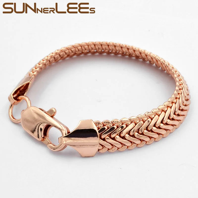 Rose Plated Popcorn Link Chain Bracelet 11mm Men Women