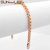 Rose Plated Box Link Chain Bracelet 4mm Geometric for Men Women