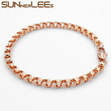 Rose Plated Box Link Chain Bracelet 4mm Geometric for Men Women
