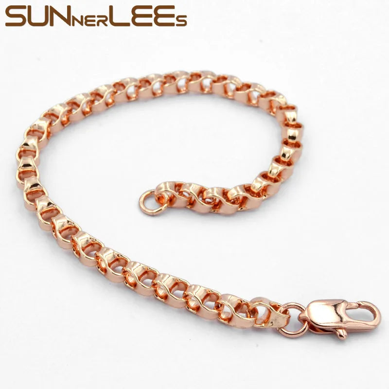 Rose Plated Box Link Chain Bracelet 4mm Geometric for Men Women