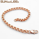Rose Plated Box Link Chain Bracelet 4mm Geometric for Men Women