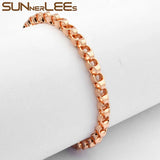 Rose Plated Box Link Chain Bracelet 4mm Geometric for Men Women