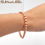 Rose Plated Box Link Chain Bracelet 4mm Geometric for Men Women