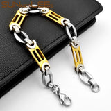 Geometric Link Chain Bracelet 10mm Stainless Steel Silver Plated