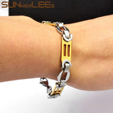 Geometric Link Chain Bracelet 10mm Stainless Steel Silver Plated