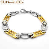 Geometric Link Chain Bracelet 10mm Stainless Steel Silver Plated