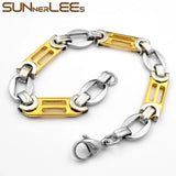 Geometric Link Chain Bracelet 10mm Stainless Steel Silver Plated