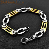 Geometric Link Chain Bracelet 10mm Stainless Steel Silver Plated