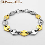 Stainless Steel Geometric Link Chain Bracelet 11mm Silver Plated