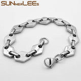 Stainless Steel Geometric Link Chain Bracelet 11mm Silver Plated