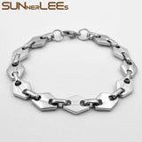 Stainless Steel Geometric Link Chain Bracelet 11mm Silver Plated