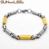 Stainless Steel Geometric Link Chain Bracelet 5mm Silver Plated