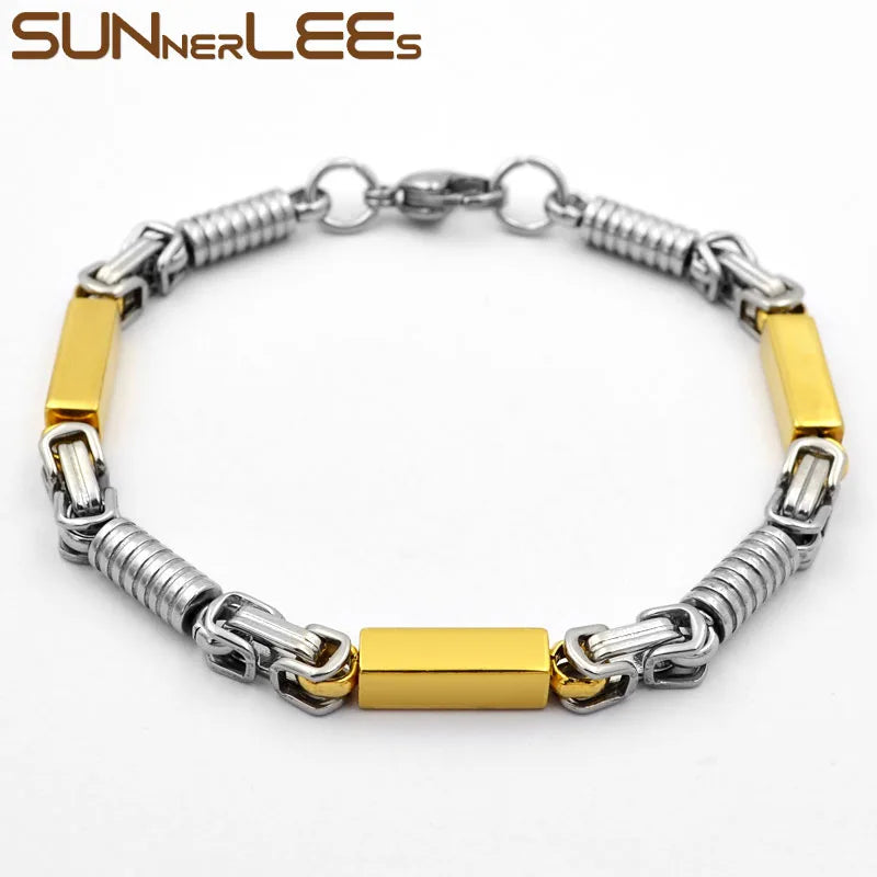 Stainless Steel Geometric Link Chain Bracelet 5mm Silver Plated