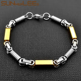Stainless Steel Geometric Link Chain Bracelet 5mm Silver Plated