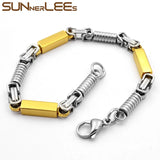 Stainless Steel Geometric Link Chain Bracelet 5mm Silver Plated