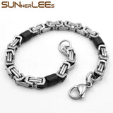 Stainless Steel Bracelet Byzantine Link Chain Silver Plated SC64 B