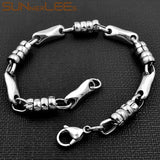 7mm Geometric Link Chain Silver Plated Bracelet Stainless Steel Men Women Gift