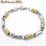 7mm Geometric Link Chain Silver Plated Bracelet Stainless Steel Men Women Gift