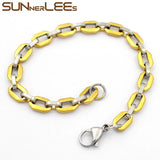 Stainless Steel Link Chain Bracelet Silver Plated 7mm