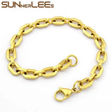 Stainless Steel Link Chain Bracelet Silver Plated 7mm
