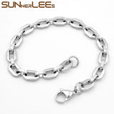 Stainless Steel Link Chain Bracelet Silver Plated 7mm
