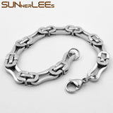 Stainless Steel Bracelet 8mm Box Byzantine Link Chain Silver Plated