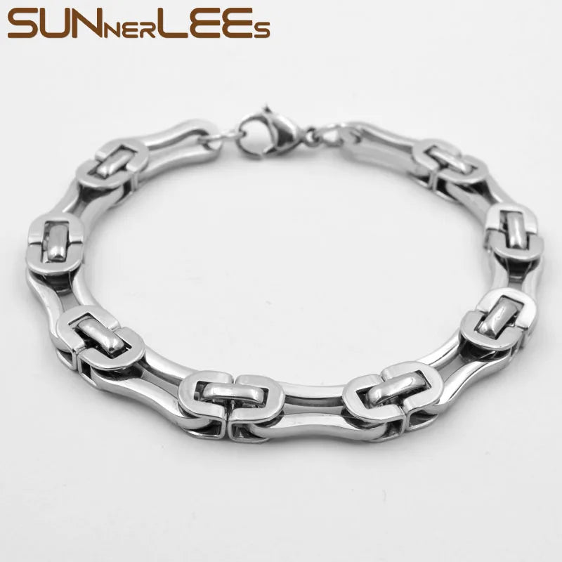 Stainless Steel Bracelet 8mm Box Byzantine Link Chain Silver Plated