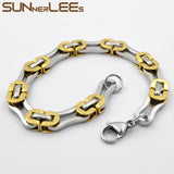 Stainless Steel Bracelet 8mm Box Byzantine Link Chain Silver Plated